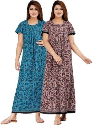 YUKATA Women Nighty(Multicolor, Blue)