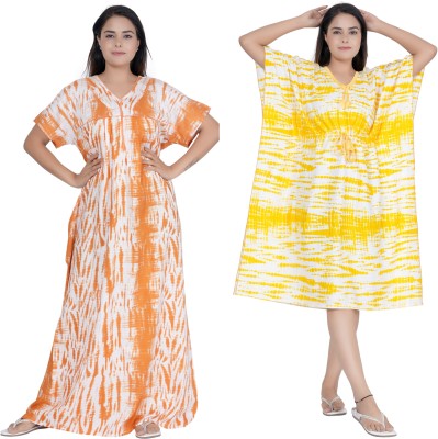 JSCLASSYFASHION Women Nighty with Robe(Orange, Yellow)