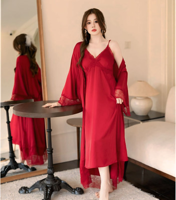 rani industries Women Nighty with Robe(Red)