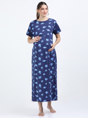 YAZHINI Women Maternity/Nursing Nighty(Blue)