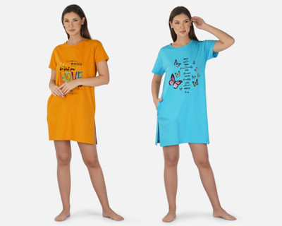 DreamBe Women Nightshirts(Yellow, Light Blue)