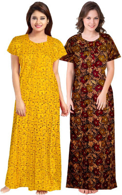 Hans Crafted Women Nighty(Brown, Blue)