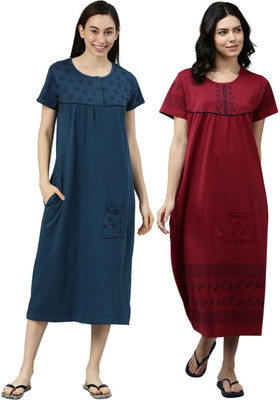 Kryptic Women Nightdress(Light Blue, Maroon)