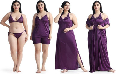 FusionVilla Women Nighty Set(Purple)