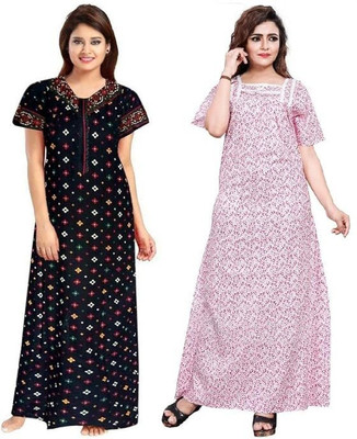 YUKATA Women Nighty Set(White, Blue)