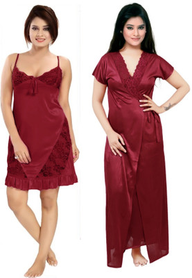 Divine Paridhaan Women Nighty with Robe(Maroon)