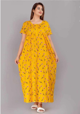 AakarShana Women Nighty(Yellow)