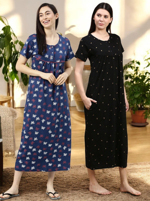 Kryptic Women Nightdress(Black, Dark Blue)