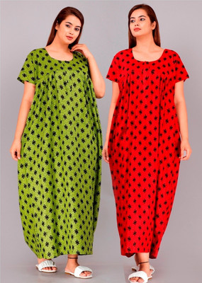 KrishvProducts Women Nighty(Green)