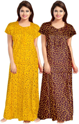 Hans Crafted Women Nighty(Yellow, Brown)