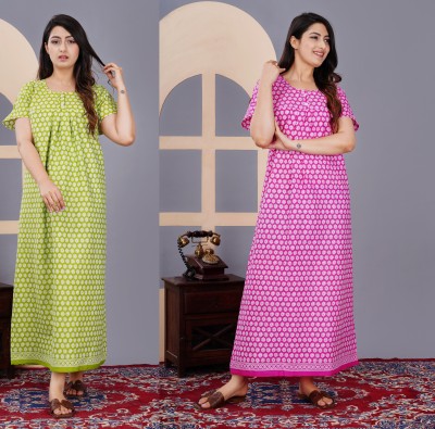 6th Avenue Streetwear Women Nighty(Pink, Green)