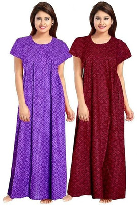 YUKATA Women Nighty Set(Maroon, Purple)