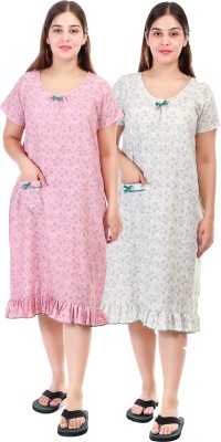 SwaNit Women Nightshirts(Pink, White)