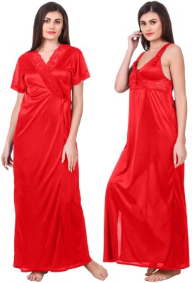 fasense Women Nighty with Robe(Red)