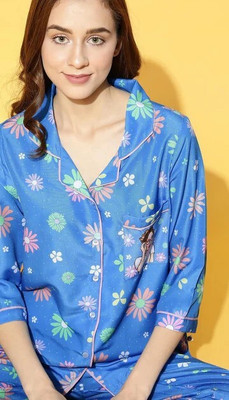 AMERICAN FASHION Women Nightdress(Blue)