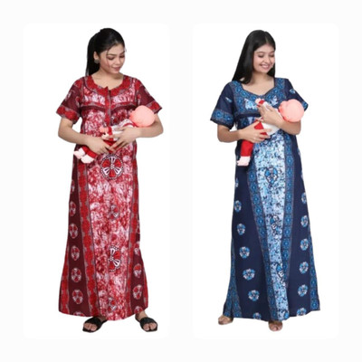 NIRMALA FASHIONS Women Maternity/Nursing Nighty(Red, Blue)