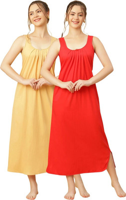 GANIX FASHION THAT DEFINE YOU Women Nightdress(Red, Beige)