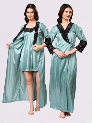 LoveMagnet Women Nighty with Robe(Light Green)