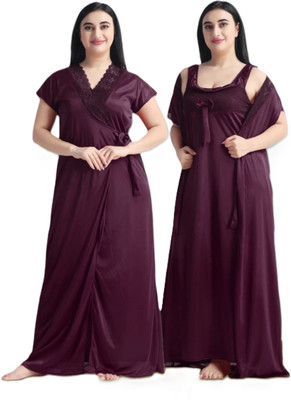 XPIOX Women Nighty with Robe(Purple)