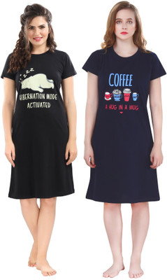 XOYA Women Nighty Set(Black, Dark Blue)