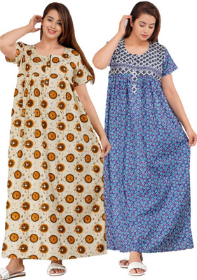 PINK CITY MART Women Nighty Set(Yellow, Blue)