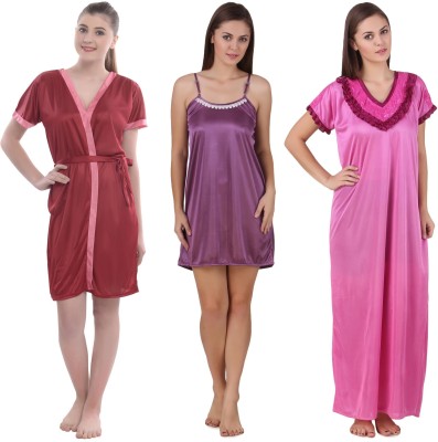 YUALIN CREATION Women Nighty(Pink, Maroon)