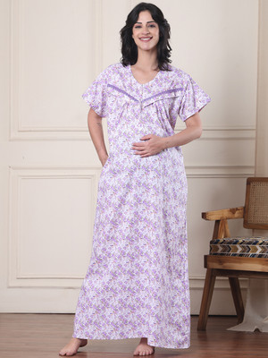 Secret Wish Women Maternity/Nursing Nighty(Purple)