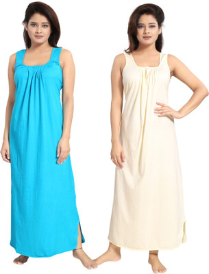 CINCO Women Nighty Set(Blue, Beige)