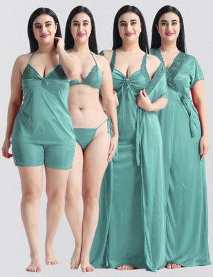 FusionVilla Women Nighty Set(Light Green)