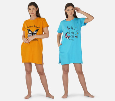 DreamBe Women Nightshirts(Yellow, Light Blue)