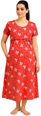 sahana Women Maternity/Nursing Nighty(Red)