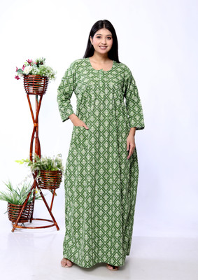 Savicreation Women Nighty(Green)