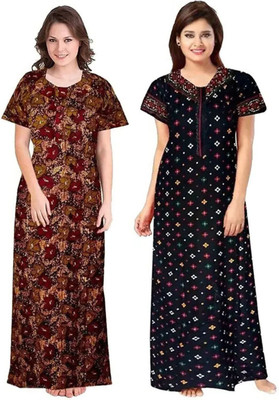 Geet Ethnica Women Nighty(Brown, Black)