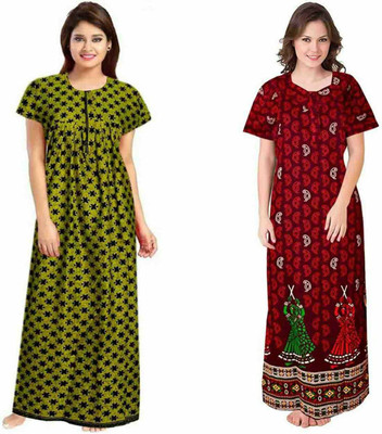 Savicreation Women Nighty(Green, Maroon)