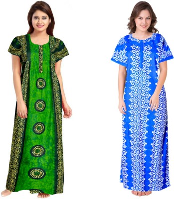 SonamKurties Women Nighty Set(Green, Blue)