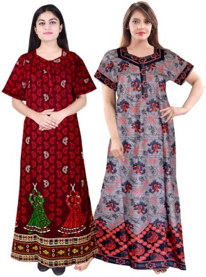 Royal Rajotiya Women Nighty(Grey, Maroon)