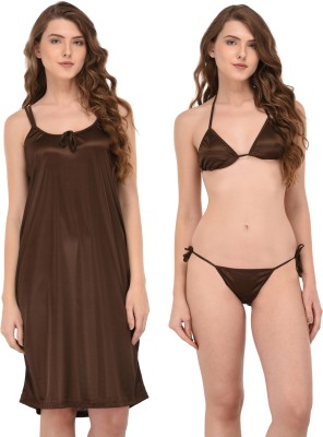 TIPSDRAW Women Nighty Set(Brown)