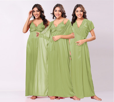 LoveMagnet Women Nighty with Robe(Light Green)