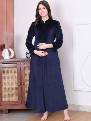 Secret Wish Women Maternity/Nursing Nighty(Dark Blue)