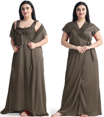 Night Heels Women Nighty with Robe(Brown)