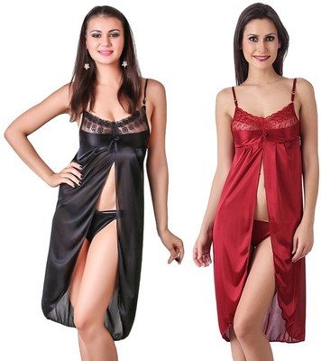 ROWENA Women Nighty(Black)