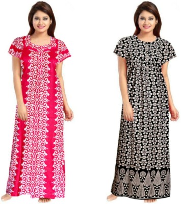 Sarika Fashion Women Nighty Set(Black, Pink)