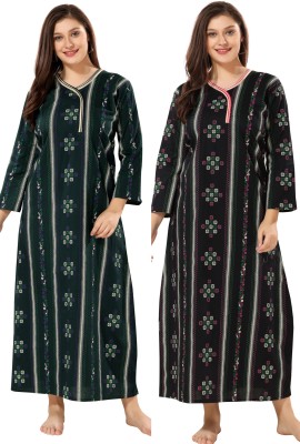 piu Women Nightdress(Black, Dark Green)