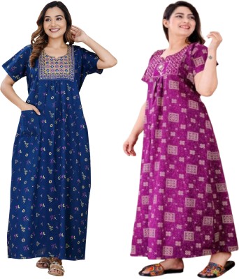 KASOTIYA Women Nighty(Blue, Purple)