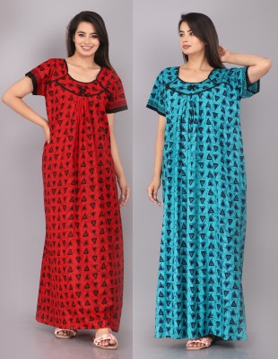 6th Avenue Streetwear Women Nighty(Red, Blue)