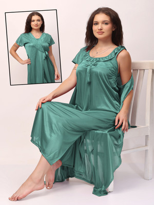 Punchi Women Nighty with Robe(Green)