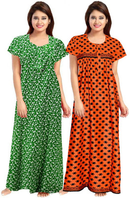 QKING Women Maternity/Nursing Nighty(Green, Orange)