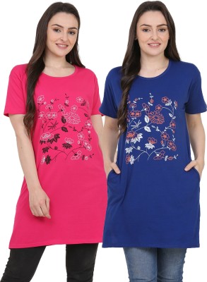 CRAFTLY Women Nightshirts(Pink, Blue)