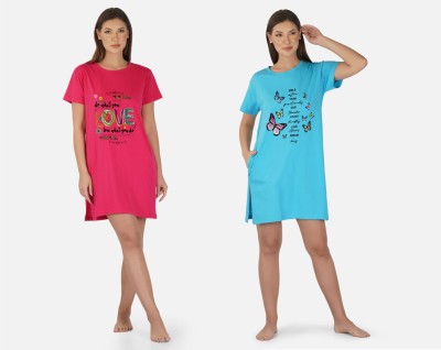 DreamBe Women Nightshirts(Pink, Light Blue)