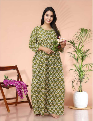 CRAFTWELL Women Nighty(Green)